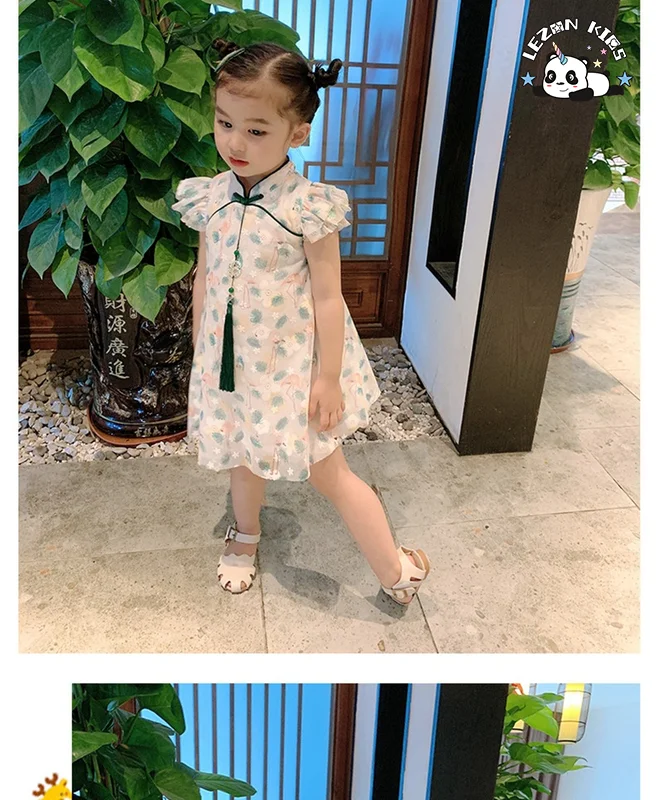LEZONKIDS - Custom Girls Dress Chinese Style Cheongsam for Kids flamingo Flower Pattern Party Birthday Dress